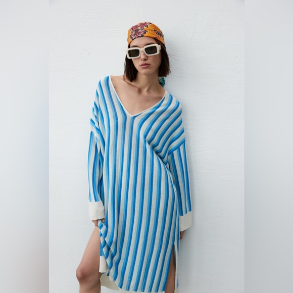 ZARA ~ Knit Striped Linen Summer Dress ~ Bikini Coverup - Picture 3 of 13